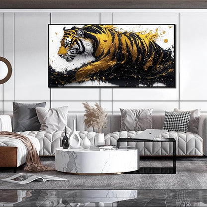 Tiger Art Wall Decor for Living Room - Modern Black and Gold Wall Decor for Bedroom - Large Framed Wall Art for Office Size 29" x 59"