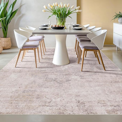 Hazo Haus Modern Pink and Grey 5x7 Area Rugs for Bedroom - Abstract Living Room Rug, for Dining Room Under Table, Washable, Non Slip & Soft, Medallion Distressed Print Pattern
