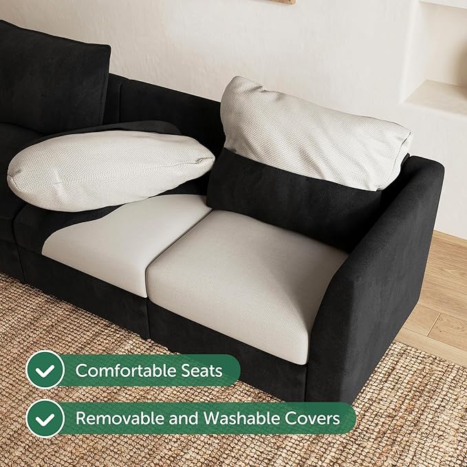 HONBAY Modular Sectional Sofa with Storage U Shape Sectional Sofa Velvet Sectional Couches for Living Room,Black