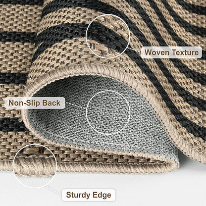 Easy Jute Hallway Runner Rug, 2' x 8' Kitchen Runner, Black Farmhouse Ultra-Thin Washable Non-Slip Carpet Runner for Laundry, Bedroom, Backyard, Outdoor, Home Decor