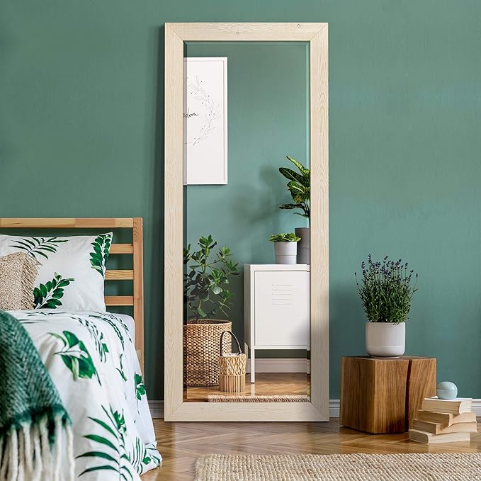 Renditions Gallery Large Standing Vanity Mirror White Wood Frame Full Floor Length Decorative Wall Mounted Apartment Aesthetic Mirror for Living Room Bedroom Bathroom - 61"x25" LT07