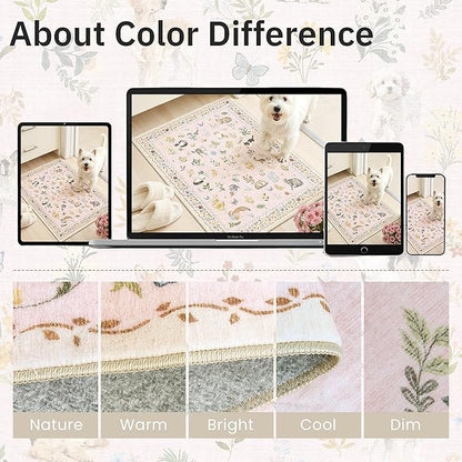 Soalmost 2x3 Dog Rugs for Entryway, Machine Washable Door Mat Animal Floral Small Area Rug Non-Slip Low Pile Soft Throw Rugs for Entrance Kitchen Indoor Front Door Kids Room (2 x 3,Pink)