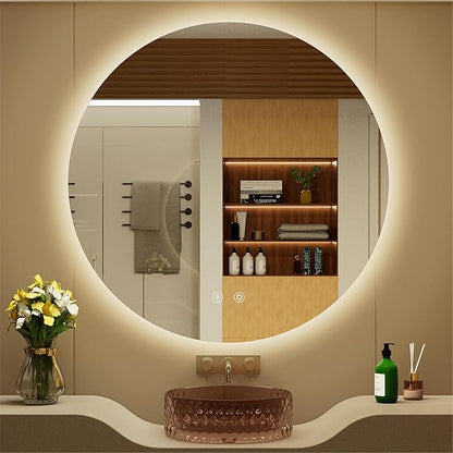 30 Inch Round LED Bathroom Mirror with Light, 3 Color Temperatures (3000K/4500K/6000K), Anti-Fog, Dimmable Backlit, Frameless Round Lighted Bathroom Mirror