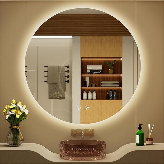 30 Inch Round LED Bathroom Mirror with Light, 3 Color Temperatures (3000K/4500K/6000K), Anti-Fog, Dimmable Backlit, Frameless Round Lighted Bathroom Mirror