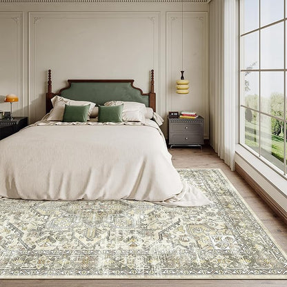 zesthome 6x9 Area Rug, Super Soft Washable Rugs for Living Room, Non-Slip Stain Resistant Vintage Rugs, Ultra-Thin Large Area Rugs (Beige/Brown,6'x9')