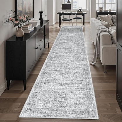 Soalmost Runner Rug 2x10 Washable Non-Slip Hallway Runner Rugs for Kitchen Bathroom Laundry Room Grey Vintage Floor Carpet Runners for Hallways Entryway