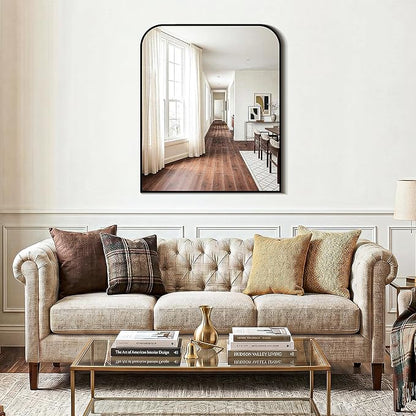 Bathroom Vanity Mirror for Wall, 36" x 30" Black Metal Framed Bathroom Mirror for Over Sink, Living Room, Bedroom, Entryway, Mantel, Fireplace Decor