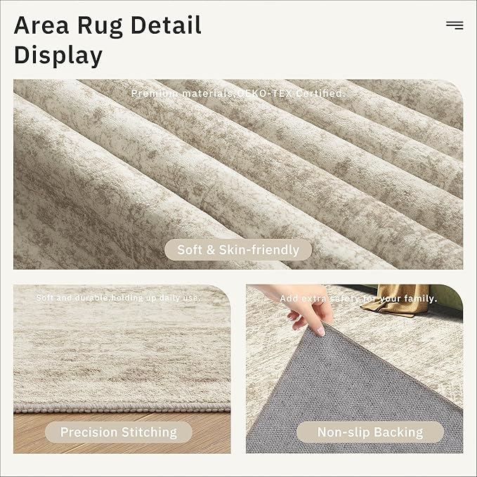 Soalmost 4x10 Wide Hallway Runner Rug: Washable Soft Rug Runners for Living Room Bedroom Ktichen, Stain Resistant Low Pile Area Rugs Non Slip Floor Carpet (Beige, 4x10)