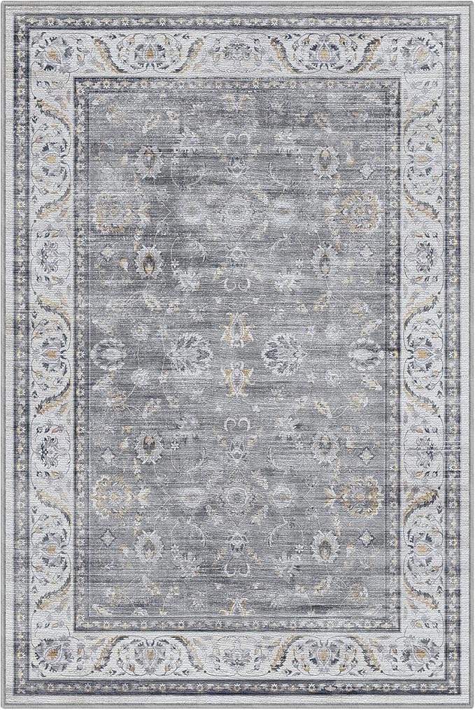 LUMI 8x10 Washable Area Rug for Living Room, Ultra Soft Traditional Vintage Rugs Non Slip with Rubber Backing, Low Profile, High Traffic, Stain Resistant Carpets, Ideal for Bedroom, Dining Room