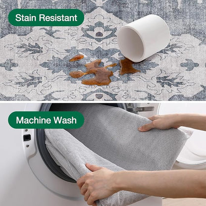 LUMI 8x12 Washable Area Rug for Living Room, Ultra Soft Stain Resistant Carpet with Non Slip Rubber Backing, Non-Shedding Low Pile Rugs for Bedroom, Dining Room, Indoor, Office