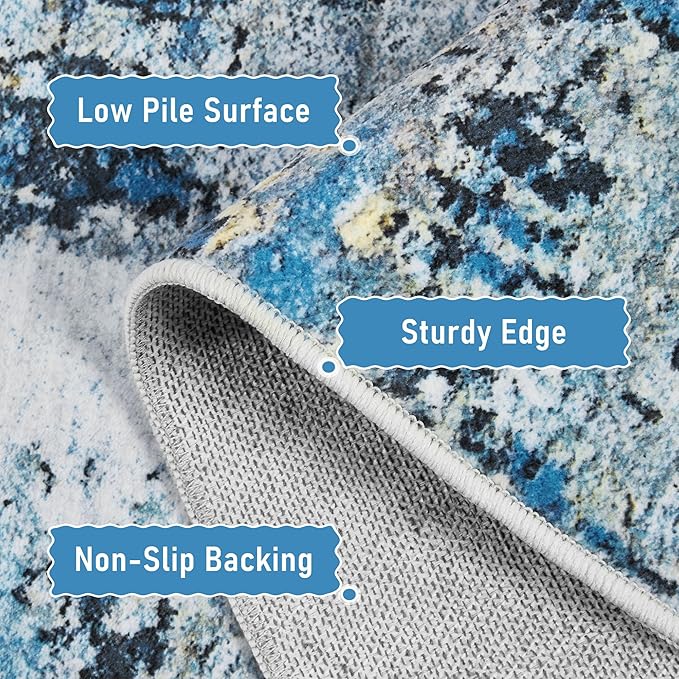 2x5 Runner Rugs for Hallways Kitchen Runner - Washable Runner Rug with Non Slip Rubber Backing, Soft Abstract Carpet Long Hallway Runners for Bedroom, Bathroom, Enterway(Blue)
