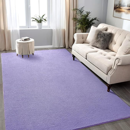 Purple Rugs for Bedroom Living Room, 5x7 ft Lavender Area Rug, Washable Memory Foam Indoor Carpet, Modern Aesthetic Minimalist Non-Slip Carpets for Boys Girls Adults Home Decor