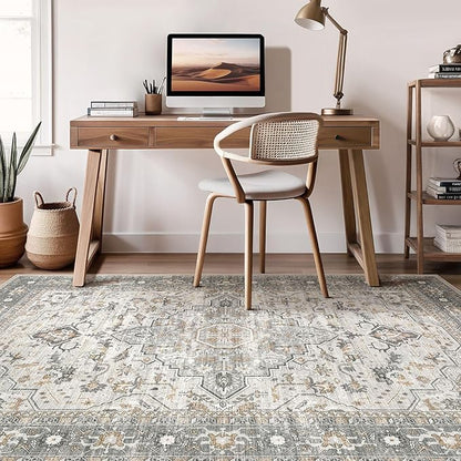 9x12 Area Rug Living Room: Washable Boho Large Neutral Vintage Soft Rugs Stain Resistant Distressed Farmhouse Non-Slip Indoor Floor Carpet for Bedroom Nursery Kids Office Dining Room- Taupe