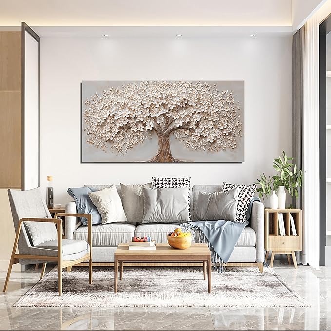 Canvas Wall Art Decor Prints Modern Botanical Wall Art Pictures for Living Room Canvas Art Wall Decor Tree of Life Wall Art Decor White Flower Wall Art Prints Artwork for Walls Bedroom Office Decor 20" X 40"
