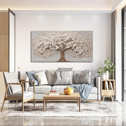 Canvas Wall Art Decor Prints Modern Botanical Wall Art Pictures for Living Room Canvas Art Wall Decor Tree of Life Wall Art Decor White Flower Wall Art Prints Artwork for Walls Bedroom Office Decor 20" X 40"