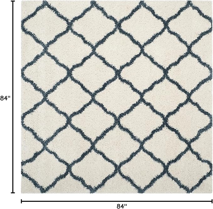 SAFAVIEH Hudson Shag Collection 7' Square Ivory / Slate Blue SGH283T Moroccan Trellis Non-Shedding Living Room Bedroom Dining Room Entryway Plush 2-inch Thick Area Rug