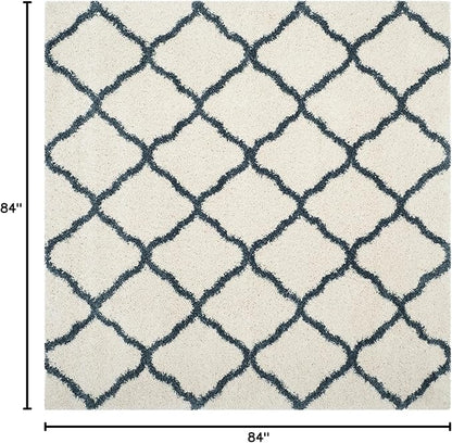 SAFAVIEH Hudson Shag Collection 7' Square Ivory / Slate Blue SGH283T Moroccan Trellis Non-Shedding Living Room Bedroom Dining Room Entryway Plush 2-inch Thick Area Rug