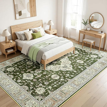 Maxsoft Large Area Rugs for Living Room Bedroom, 8x10 Green Washable Rug with Rubber Backing, Non-Slip and Stain Resistant Soft Throw Indoor Carpet for Dining Room Office Kitchen Dorm Home Decor