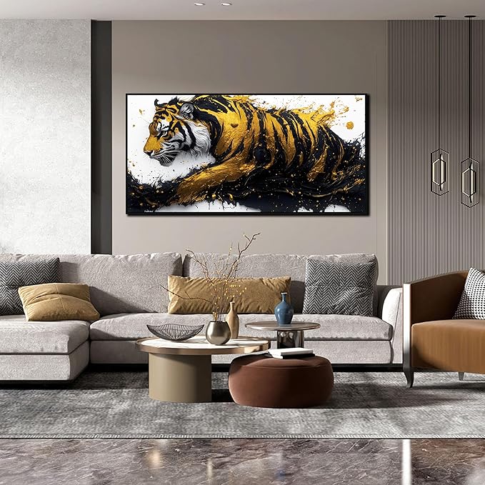 Tiger Painting Wall Art for Living Room - Animal Canvas Wall Art for Office - Black Framed Wall Art for Bedroom Size 24" x 48"