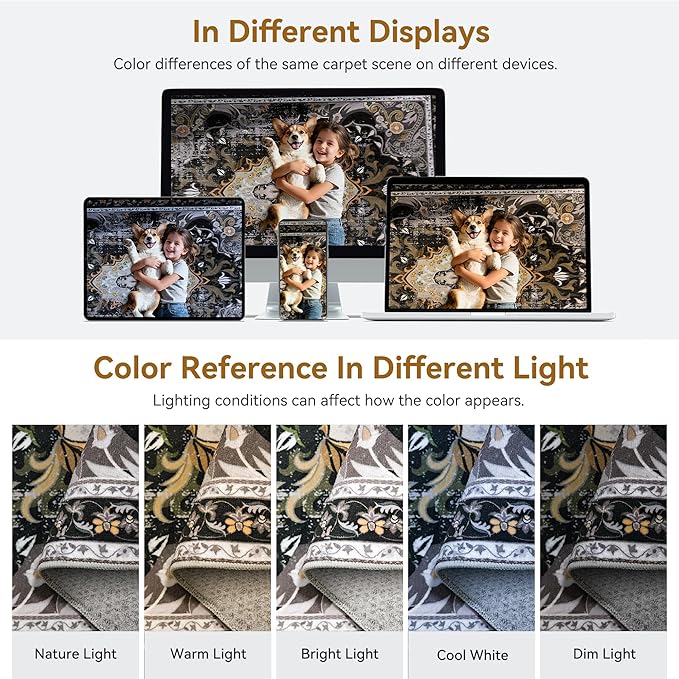 RUSHUFFY 5x7 Washable Area Rugs for Bedroom, Vintage Boho Distressed Print Pattern Rugs for Living Room, Soft Non-Slip Carpet for Indoor Dining Room Nursery Farmhouse Girls Room, Black & Gold