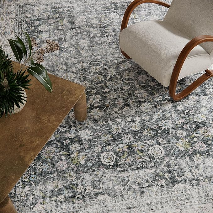 Machine Washable Rugs for Living room: 9x12 bedroom Rug Vintage Boho Area Rug Stain Resistant Non Slip Low Pile Lightweight Soft Carpets for Living room Dining Room Kitchen Nursery Kids Room Farmhouse