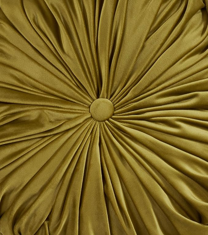 SARO LIFESTYLE Round Velvet Pintucked Poly Filled Throw Pillow