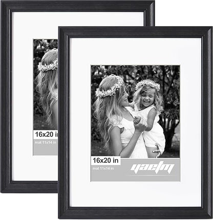 Yaetm 16x20 Picture Frame Matted to 11x14 Set of 2, 1.4" Wide Molding & Distressed Black Poster Frames 16x20 for Wall Gallery, Home and Office, Wall Mount (2 pack, Black)