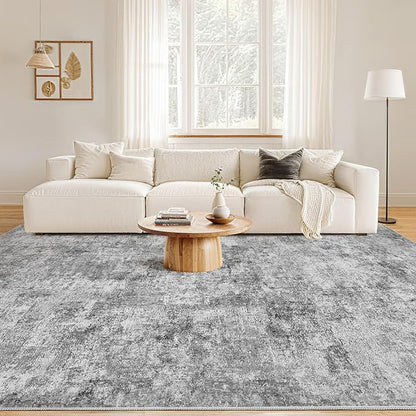 Nakagishi 10x12 Area Rugs Living Room: Washable Abstract Large Neutral Soft Rug Stain Resistant Modern Indoor Floor Non-Slip Carpet for Bedroom Nursery Kids Playroom Office Dining Room Dorm- Grey