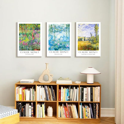 WENGTIAO Claude Monet Canvas Wall Art Prints Monet Iris Garden Landscape Oil Paintings Vintage Impressionist Reproduction Posters Pictures Classic Water Lilies Artwork for Living Room Bedroom 16x24x3