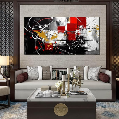 ANCXWOTER Abstract Wall Art for Living Room Black Canvas Wall Art Modern Grey Red Line Artwork for Bedroom Office Home Decor Canvas Prints 29x59 Inch