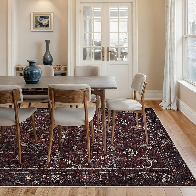 Bloom Rugs Washable Non-Slip 10x14 Rug - Burgundy Traditional Bordered Area Rug for Living Room, Bedroom, Dining Room, and Kitchen - Exact Size: 10' x 14'