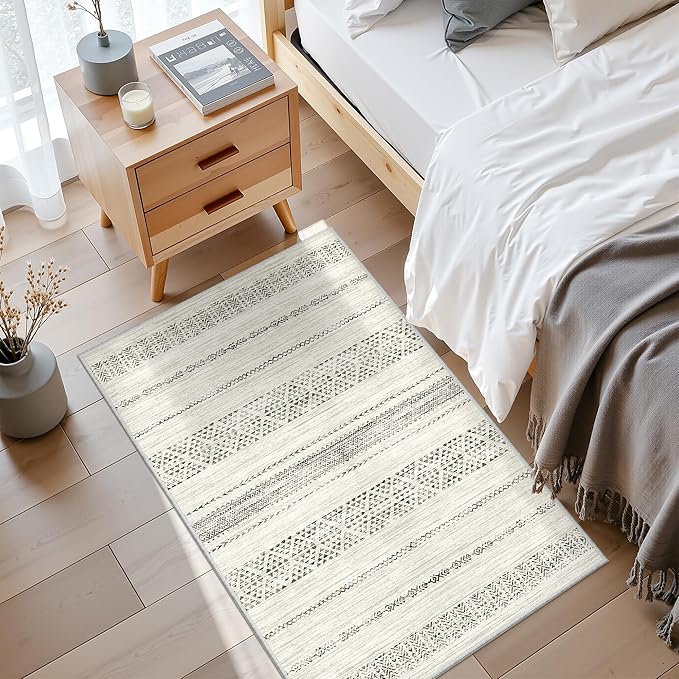 Miukiki 2x3 Entryway Rug Moroccan Washable Non Slip Indoor Floor Thin Rug Foldable Carpet for Dining Room Bedroom with Low Pile(Grey,2'x3')