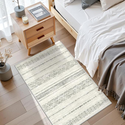 Miukiki 2x3 Entryway Rug Moroccan Washable Non Slip Indoor Floor Thin Rug Foldable Carpet for Dining Room Bedroom with Low Pile(Grey,2'x3')