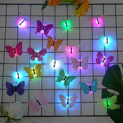 3D LED Butterfly Night Lights, 40Pcs Single and Double Butterfly Decoration Light, Glowing Flash Wall Stickers Light for Bedroom, Garden, Backyard, Party, Lawn, Living Room Decor