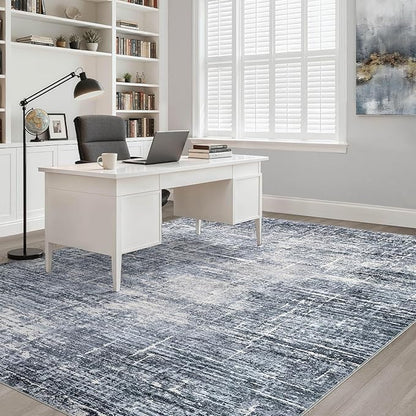 5x8 Area Rug Living Room: Washable Large Neutral Navy Rug Abstract Soft Modern Stain Resistant Indoor Floor Non-Slip Carpet for Bedroom Nursery Kids Office Playroom Dining Room Under Table Home