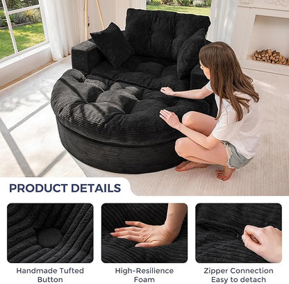 MAXYOYO L Shape Sectional Sofa Couch and Round Chaise Lounge, Modern Cloud Couch with Ottoman, Comfy Sofa with Layered Cushion, Tufted Upholstered Sleeper Chair for Living Room, No Assembly Required