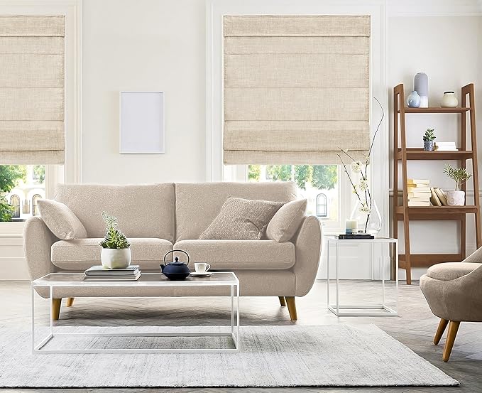 CHICOLOGY Cordless Roman Shade, Light Filtering Privacy Liner, Textured Belgian Flax Fabric, True-to-Size 35" W x 64" H, Inside/Outside/Ceiling Mount Window Treatment for Living Room Bedroom