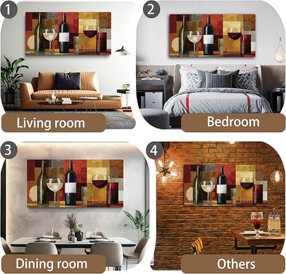 Tarfupth Large Wine Glass Canvas Wall Art for Living Room Geometric Wall Art Abstract Artwork Modern Canvas Prints for Bedroom Kitchen Home Office Decor Room Aesthetic 20x40 Inch
