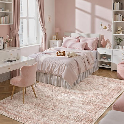 Soalmost 6x9 Area Rug for Living Room Washable Non-Slip Modern Rugs for Bedroom Dining Room Ultra-Thin Indoor Pink Rug