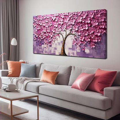 Tree Pictures Wall Decor for Bedroom Women,Pink Wall Art for Living Room Tree of Life Wall Decor 24 x 48 Inch