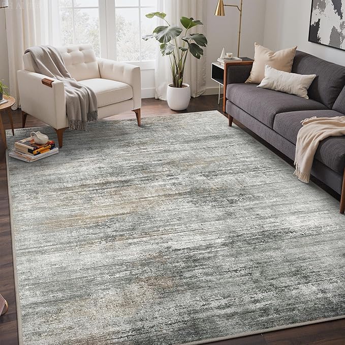 Bavni Area Rugs, Machine Washable Bedroom Rug, Simple 4x6 Rug Non-Slip Rubberback, Modern Soft Foldable Rugs for Bedroom, Laundry, Office, Granite Gray