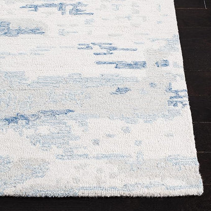 SAFAVIEH Abstract Collection Runner Rug - 2'3" x 20', Ivory & Blue, Handmade Abstract Wool, Ideal for High Traffic Areas in Living Room, Bedroom (ABT465A)