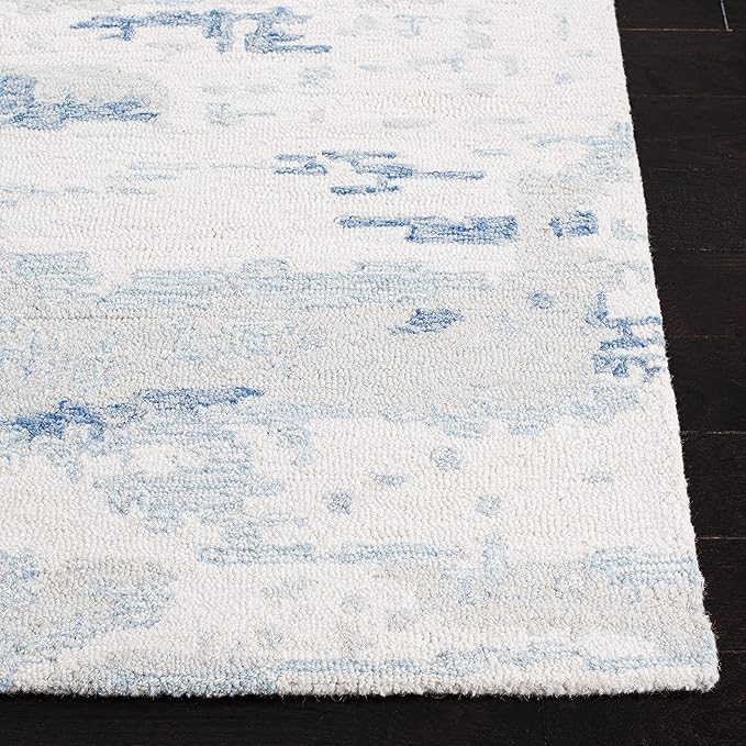 SAFAVIEH Abstract Collection Runner Rug - 2'3" x 14', Ivory & Blue, Handmade Abstract Wool, Ideal for High Traffic Areas in Living Room, Bedroom (ABT465A)