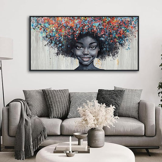 KLAKLA Black Woman Wall Art African American Women Wall Decor Trendy Abstract Black Girl Canvas Poster Prints Pictures for Bedroom Living Room Framed 20x40 Inches