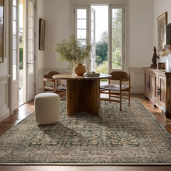 palohom 10x12 Area Rugs for Living Room: Large Area Rug Washable Stain Resistant Non Slip Distressed Vintage Rug Low Pile Faux Wool Soft Rug for Bedroom Farmhouse Dining Room Nursery Kids Playroom