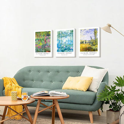 WENGTIAO Claude Monet Canvas Wall Art Prints Monet Iris Garden Landscape Oil Paintings Vintage Impressionist Reproduction Posters Pictures Classic Water Lilies Artwork for Living Room Bedroom 12x16x3