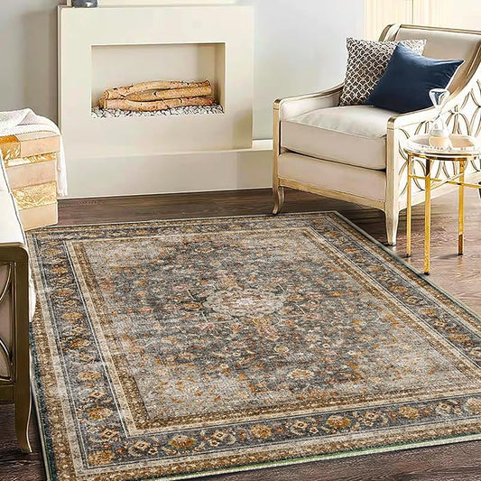 CHAMPLANT Area Rug 5'x7' Washable Rug Traditional Floor Cover Thin Retro Kitchen Indoor Distressed Non Slip Carpet for Living Room Bedroom Dining Room