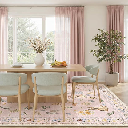 Soalmost Dog 8x10 Pink Area Rugs for Baby Girl Nursery, Washable Animal Floral Vintage Rug Non-Slip Low Pile Soft Throw Rugs for Living Room Dining Room Bedroom Playroom Classroom (8 x 10,Pink)