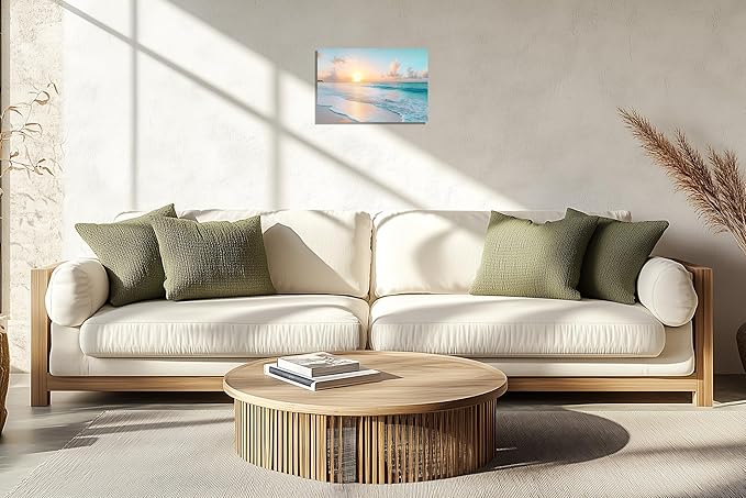 TutuBeer Beach Pictures Wall Art Beach Canvas Wall Art White Ocean at Sunrise Print on Canvas Seascape Paintings Coastal Picture Framed Artwork for Bathroom Living Room Office Home Decor 30" x 40"