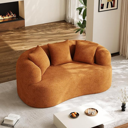 68.5" Loveseat Sofa for Living Room, Modern Luxury Plush Chenille Extra Deep Seat Curved Cloud Floor Couch with 3 Throw Pillows for Small Spaces, No Assembly Needed, Orange